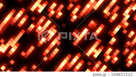 Abstract yellow orange retro pixel hipster digital background made of moving energy brick squares on a black background 109651522