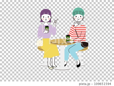 Two women talking while drinking coffee 109651594