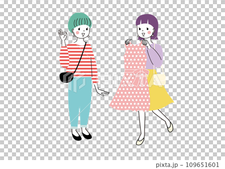 洋服が似合うかどうか友達に尋ねている女性 OKを出している女性 洋服が似合うかどうか友達に尋ねている女性 OKを出している女性 109651601