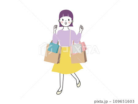 ショッピングを楽しむ女性 たくさん買い物袋を持つ女性 ショッピングを楽しむ女性 たくさん買い物袋を持つ女性 109651603