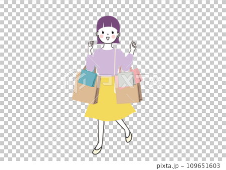 ショッピングを楽しむ女性 たくさん買い物袋を持つ女性 ショッピングを楽しむ女性 たくさん買い物袋を持つ女性 109651603