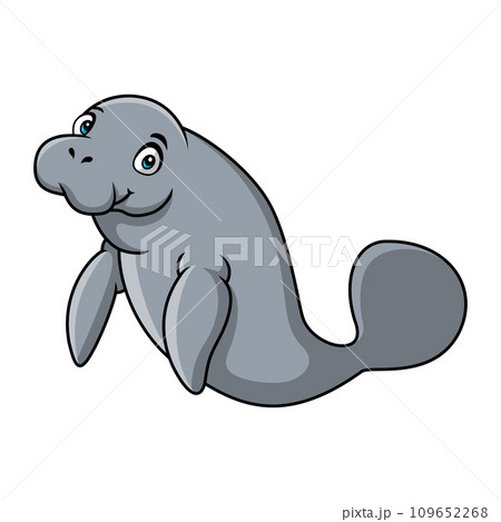 Cute manatee cartoon on white background 109652268