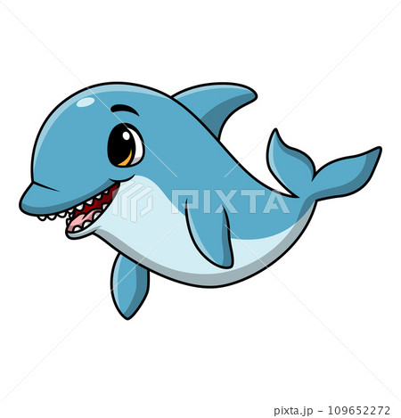 Cute blue dolphin cartoon on white background Cute blue dolphin cartoon on white background 109652272