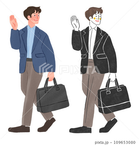 カジュアルにスーツを着た会社員の男性全身手描きイラスト 109653080