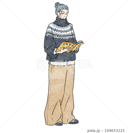 立って雑誌を読む女性 109653225