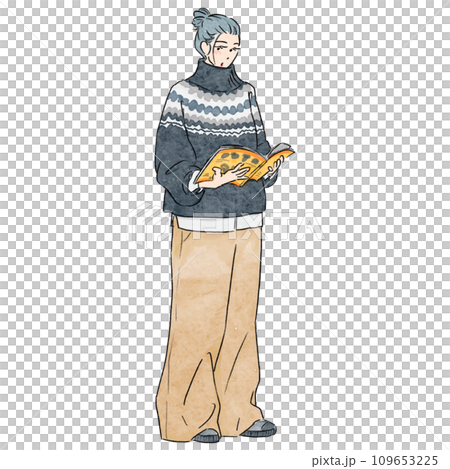 立って雑誌を読む女性 109653225