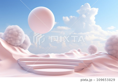three white steps are in a landscape with clouds and blue sky three white steps are in a landscape with clouds and blue sky 109653829
