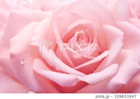 Closeup pink rose flower texture background for Valentine's Day. Pink rose texture background for romantic Valentine's Day celebration. Wedding invitation card. Macro pink rose flower. Generative AI. 109653847