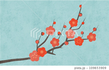 赤い梅の花(紅梅)の水彩画風ベクターイラスト 109653909