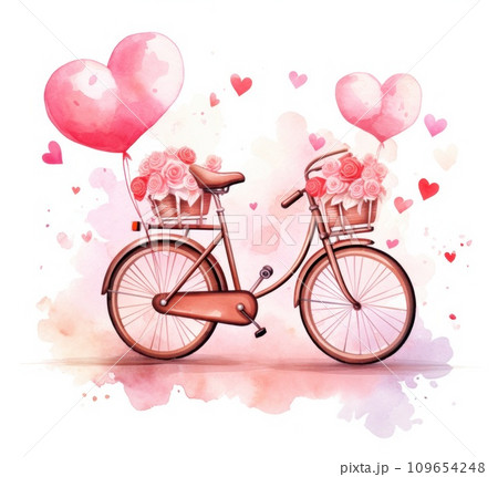 valentine bicycles with balloons and flowers valentine bicycles with balloons and flowers 109654248
