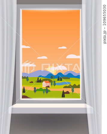 Window view interior, farm, rural landscape,...のイラスト素材 [109655030] - PIXTA