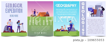 Geological laboratory and expedition excavations vector posters set, geologists women and men take measurements 109655053