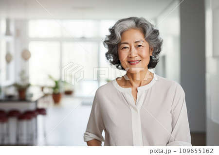 Portrait of a smiling elderly Asian woman. AI generated. Portrait of a smiling elderly Asian woman. AI generated. 109655162