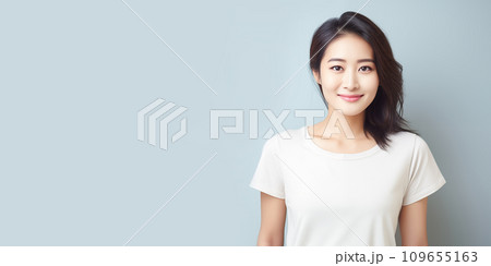 Portrait of a smiling young Asian woman. AI generated. 109655163