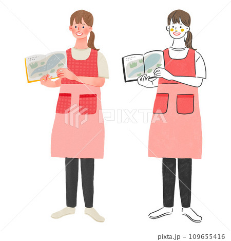 絵本を読み聞かせる保育士の女性の先生全身手描きイラスト 絵本を読み聞かせる保育士の女性の先生全身手描きイラスト 109655416