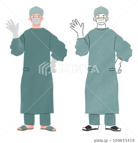 手術着を着た人物の全身手描きイラスト 手術着を着た人物の全身手描きイラスト 109655419