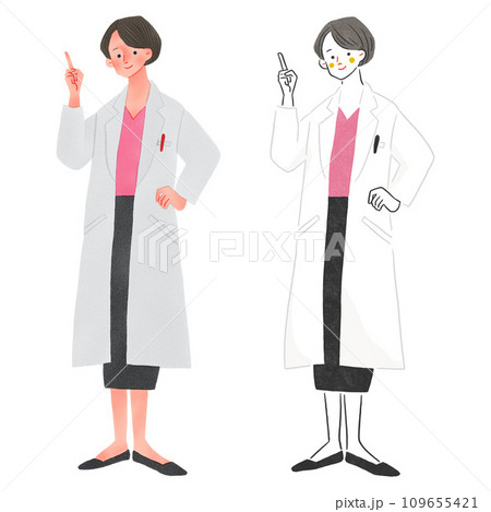 白衣を着た病院の女性の先生の全身手描きイラスト 109655421