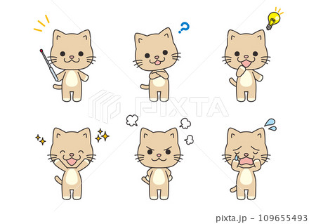 色々な表情とポーズの可愛い猫のイラスト セット バリエーション ベクター 白背景 全身 主線あり 色々な表情とポーズの可愛い猫のイラスト セット バリエーション ベクター 白背景 全身 主線あり 109655493