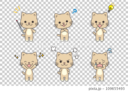 色々な表情とポーズの可愛い猫のイラスト セット バリエーション ベクター 白背景 全身 主線あり 色々な表情とポーズの可愛い猫のイラスト セット バリエーション ベクター 白背景 全身 主線あり 109655493