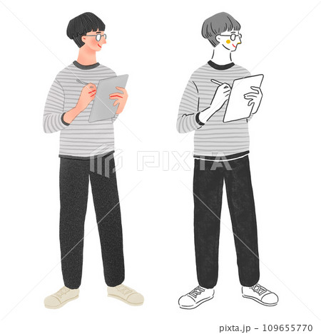 オフィスカジュアルな会社員の男性全身手描きイラスト 109655770