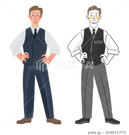 スーツを着たビジネスマンの全身手描きイラスト スーツを着たビジネスマンの全身手描きイラスト 109655773