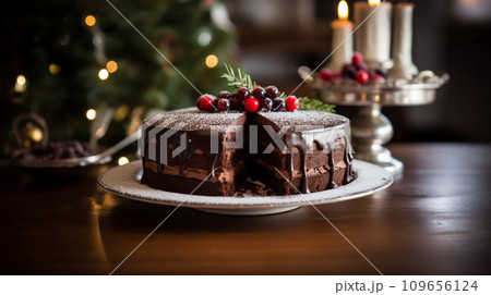 クリスマスの丸いチョコレートケーキ クリスマスの丸いチョコレートケーキ 109656124