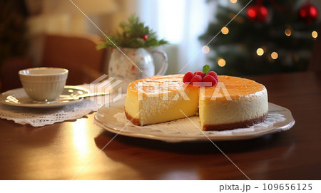 クリスマスの丸いチーズケーキ クリスマスの丸いチーズケーキ 109656125