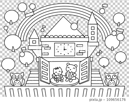 可愛的 Karakuri 時鐘著色書 109656176