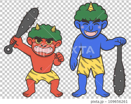 Angry red demon and smiling blue demon Angry red demon and smiling blue demon 109656261