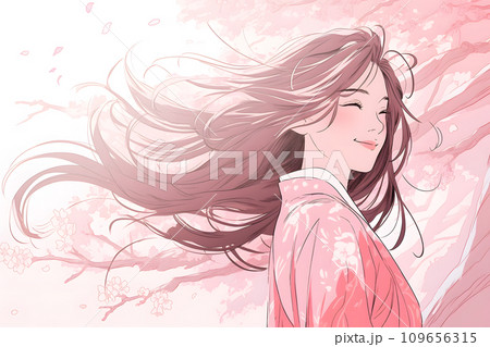 美しい女性と桜 美しい女性と桜 109656315