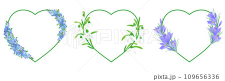 vector heart with forget me nots crocuses and snowdrops on a white background 109656336