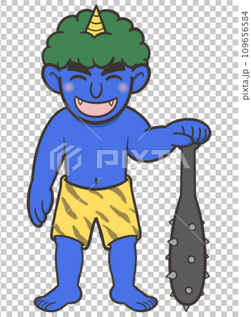 拿著金屬棒的微笑的藍色惡魔的插圖 109656584