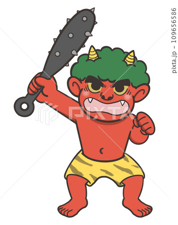 金棒を持った怒った赤鬼のイラスト 109656586