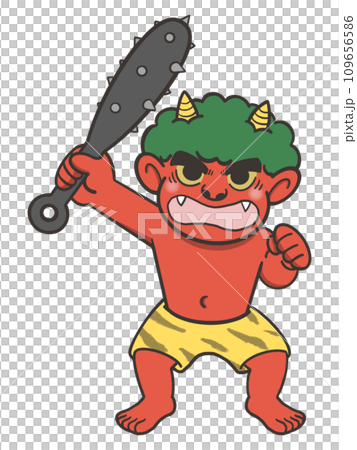 金棒を持った怒った赤鬼のイラスト 109656586