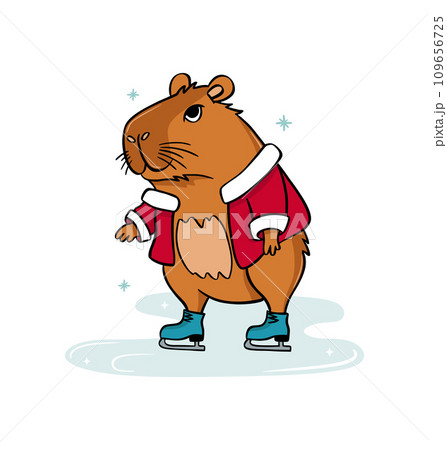 Cute capybara is ice skating. Vector illustration flat style Cute capybara is ice skating. Vector illustration flat style 109656725