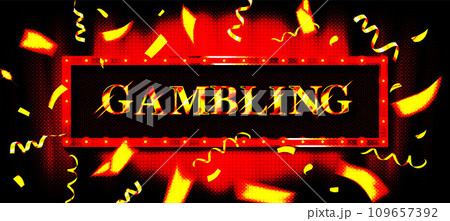 A game sign with light bulbs and golden confetti. 109657392