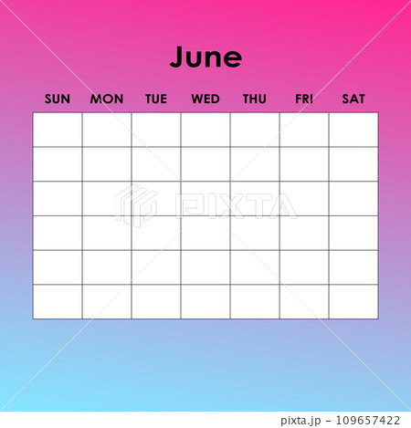 June. Calendar planner. Corporate week. Template layout, 12 months yearly, white background. Simple design for business brochure, flyer, print media, advertisement. Week starts from Monday 109657422