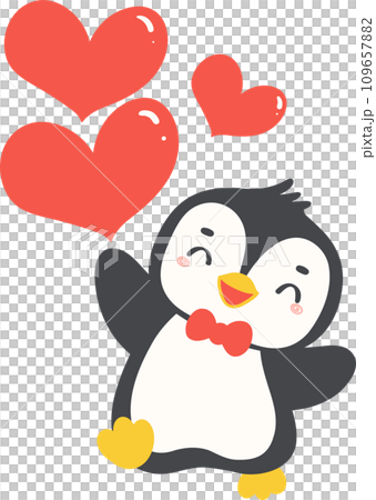 Cute Valentine Penguin with heart cartoon - Stock Illustration