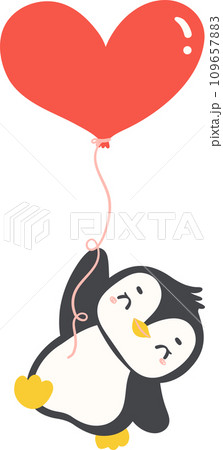 Cute Valentine Penguin with heart cartoon - Stock Illustration
