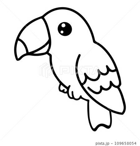 Cute bird wild safari african cartoon style animals for kids, outline children clipart, coloring page vector illustration 109658054