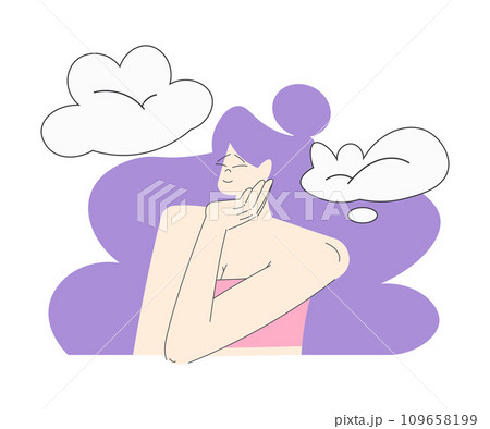 Dreaming Woman Character with Head in Cloud Having Fancy Imagination Vector Illustration Dreaming Woman Character with Head in Cloud Having Fancy Imagination Vector Illustration 109658199