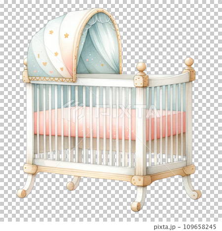 Watercolor baby crib Nursery style in pastel colors 109658245