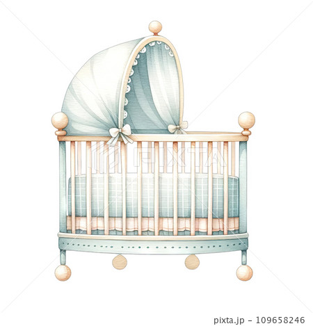Watercolor baby crib Nursery style in pastel colors Watercolor baby crib Nursery style in pastel colors 109658246
