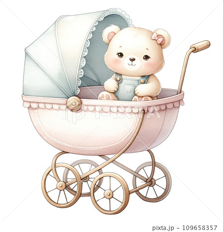 Watercolor baby stroller Nursery style in pastel colors Watercolor baby stroller Nursery style in pastel colors 109658357