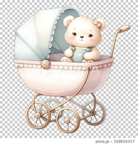 Watercolor baby stroller Nursery style in pastel colors Watercolor baby stroller Nursery style in pastel colors 109658357