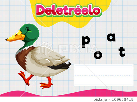 Spanish Language Spelling Worksheet for Children with Duck 109658419