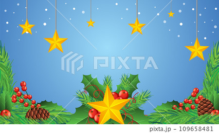 Festive Christmas Tree Decoration with Ornaments and Stars Festive Christmas Tree Decoration with Ornaments and Stars 109658481