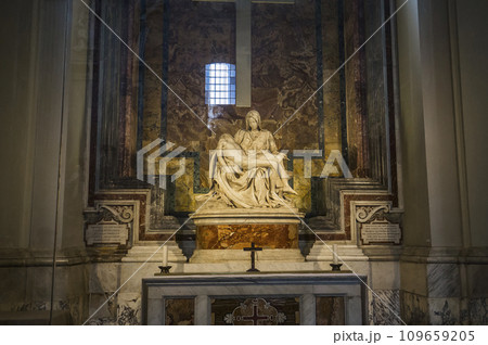 Pieta statue of Michelangelo in Basilica of saint Peter, Vatican 109659205
