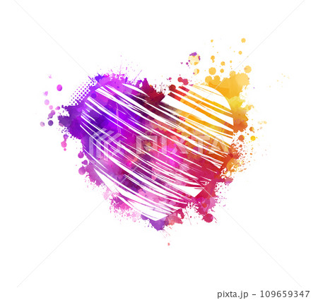 Grunge watercolor painted heart. Purple, pink and yellow colored Grunge watercolor painted heart. Purple, pink and yellow colored 109659347