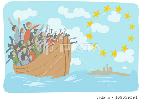 Refugees migration in the boat from Africa to Europe, Asylum Seeker. vector illustration 109659391